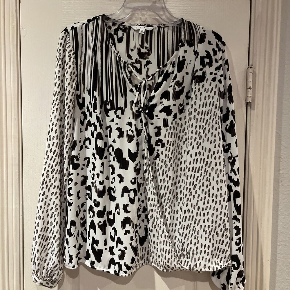 CAbi Black and White Animal Print Long Sleeve Blouse